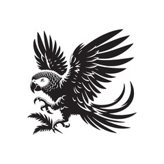 Graceful African Grey Parrot Silhouette Vector - Elegant Tropical Bird Design -  Ideal for Art Prints  - African Grey Parrot Illustration. © WASEE