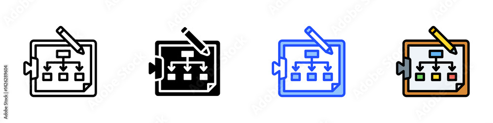 Poster planning icon set with multiple style collection