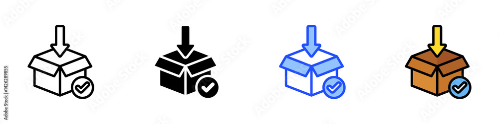 Poster packaging icon set with multiple style collection