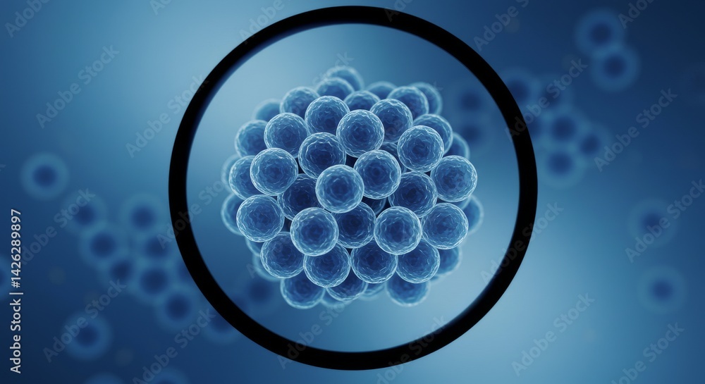 Poster microscopic cell cluster under magnification - close-up view of a cluster of cells under a microscop