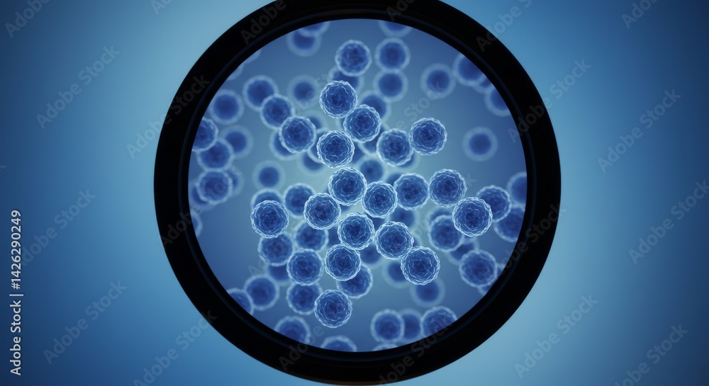 Aufkleber microscopic view of cellular structures - close-up view through a microscope lens, showing numerous 