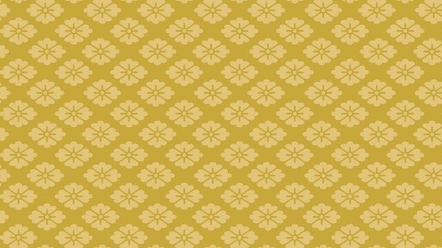斜めにスクロールする金色の花菱柄の背景 ループする4Kアニメーション。Diagonally scrolling golden background with traditional Japanese patterns. Looping 4K animation.
