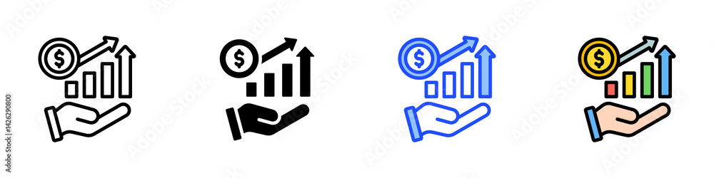 Poster revenue icon set with multiple style collection
