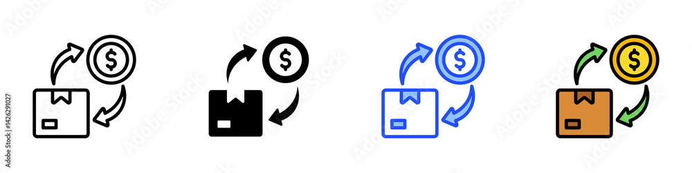 Poster cash flow icon set with multiple style collection