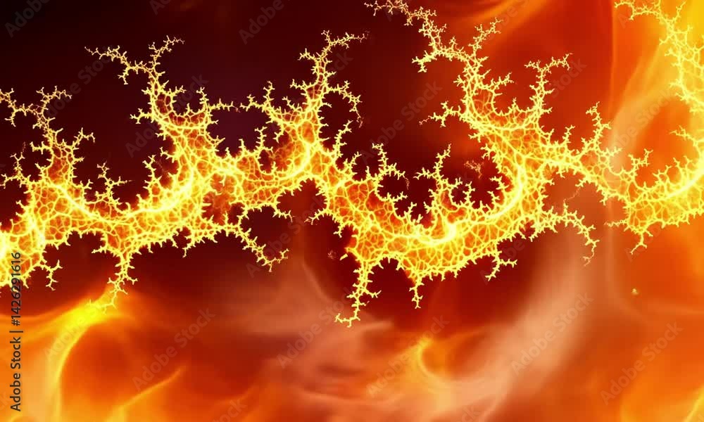 Poster intricate fractal flame design in orange and yellow spiral forms made with generative ai technology