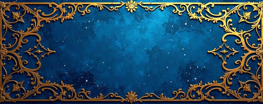 Intricate geometric arabesque design in blue and gold hues, blue, oriental, geometric