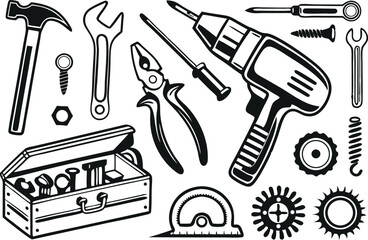 Tools vector silhouette. Construction tool collection