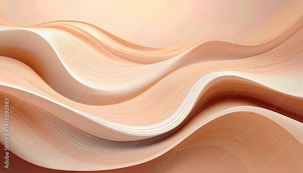 Poster abstract waves a peachy gradient masterpiece, showcasing fluid beige and white forms on a smooth tex