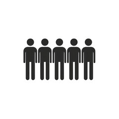 A group of six stylized human figures standing in a line against a plain background, representing unity or teamwork in a minimalist design , isolated on white or transparent png