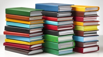 Fototapeta premium Vibrant Collection of Colorful Notebooks Stacked Together in Various Textures and Patterns on a White Background
