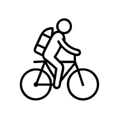 Naklejka premium Stick figure cyclist riding a bicycle with a backpack 