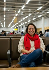 Woman sitting in airport waiting area