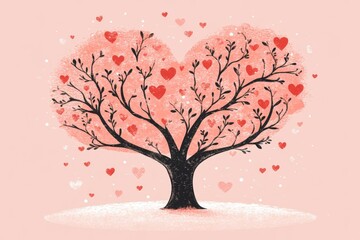 Fototapeta premium Valentine's Day heart-shaped tree with pink background and floating hearts celebrating love and affection
