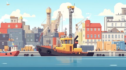 Fototapeta premium Tugboat at City Harbor.