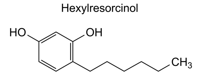 Chemical structure of hexylresorcinol, drug substance