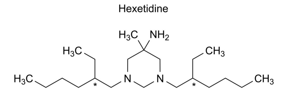 Chemical structure of hexetidine, drug substance