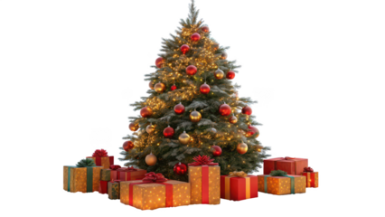 Holiday Christmas tree png wrapped gift boxes png seasonal decor png white background image