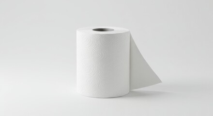 Paper Towel Roll on Clean White Background - Cleanliness, absorbency, convenience, domestic, household. A roll of white paper towels on a white background