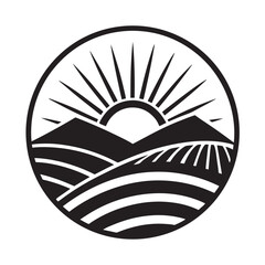 Radiant sunrise behind mountain peak vector illustration