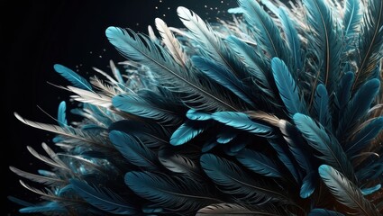 Fototapeta premium Abstract feather cluster in teal and white