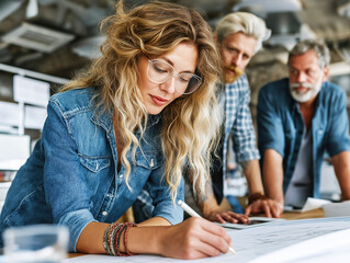 a group of diverse business people collaborating in a modern office, teamwork, productivity, professional attire, 