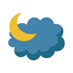 Night reveals a yellow crescent moon nestled in a blue cloud. Suited for nature, astrology, night scenes, and tranquility themed designs