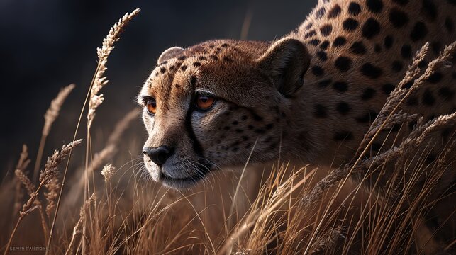 Cheetah hunting in the african wildlife savanna photography wild nature documentary close-up viewpoint