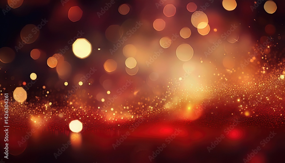 Poster vibrant red and golden spectacle a mesmerizing abstract backdrop of shimmering bokeh lights, evoking