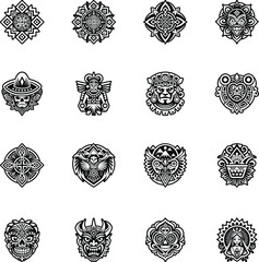 Set of Filled Style Hispanic Tattoo Art Icons 

