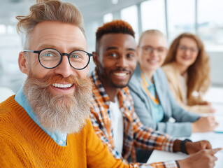 a group of diverse business people collaborating in a modern office, teamwork, productivity, professional attire, 