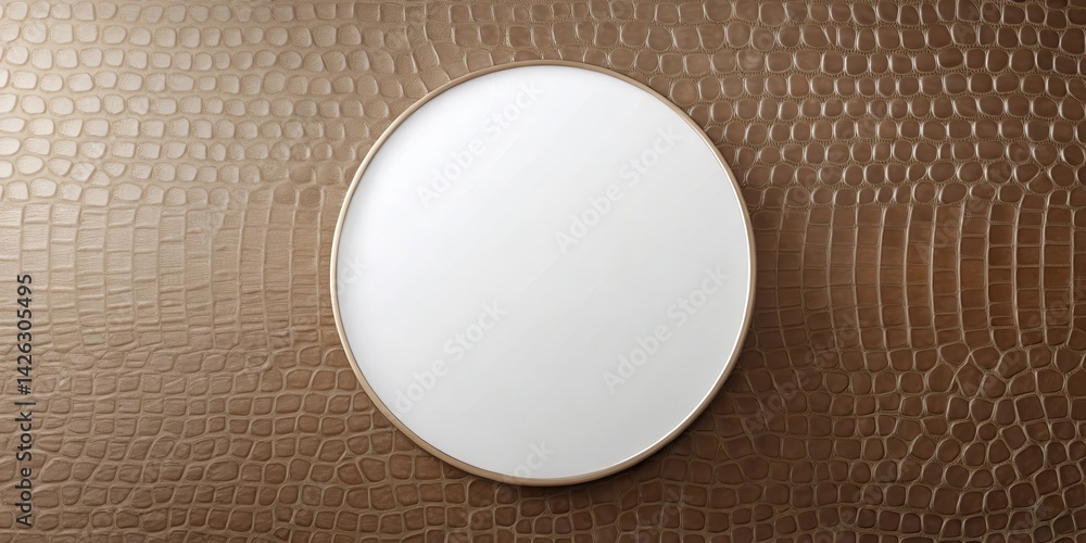 Poster elegant round frame mockup on brown reptile-textured surface