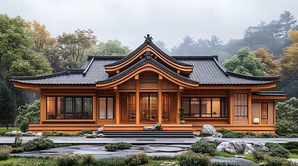 Obraz premium Cabin style house with wooden columns front high resolution picture