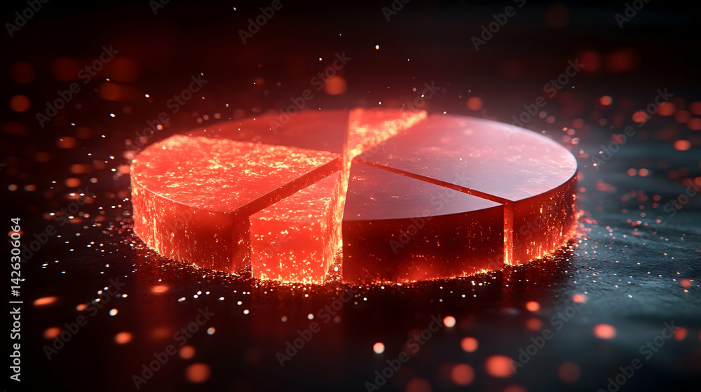 Aufkleber a glowing segmented pie chart red and translucent sits on a dark reflective surface illuminated by b