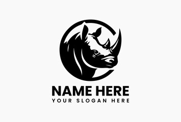 Strong black rhino silhouette with prominent horn, conservation-focused logo template for wildlife organizations