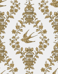 Swallow Bird and Floral Seamless Pattern: Elegant Vector Illustration for Fabrics, Wallpapers, and Packaging Design