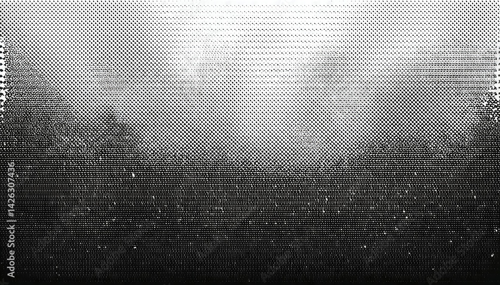 Poster monochrome halftone vector texture overlay on a striking abstract splattered background, evoking emo