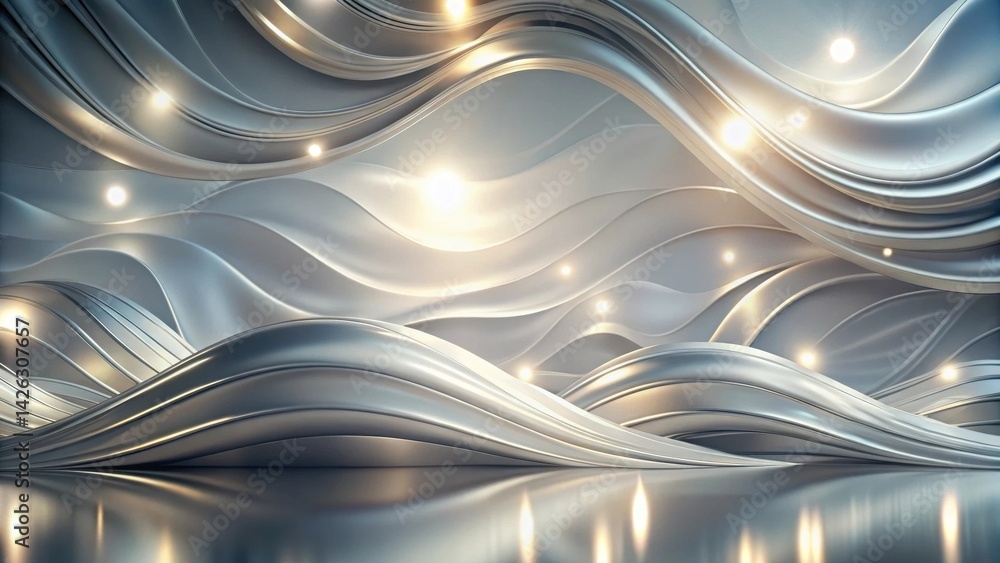 Poster abstract silver waves with illuminated highlights for elegant design