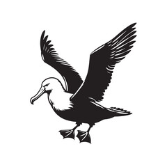 Soaring Albatross Silhouette Vector - Majestic Seabird Design Perfect for Nautical Art - Illustration of Albatross.