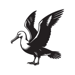 Soaring Albatross Silhouette Vector - Majestic Seabird Design Perfect for Nautical Art - Illustration of Albatross.