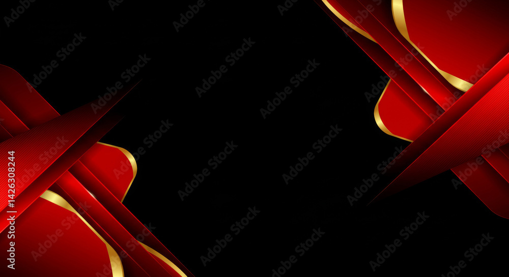 Poster red gold geometric abstract background - dynamic interplay of red and gold geometric shapes on a bla