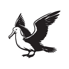 Soaring Albatross Silhouette Vector - Majestic Seabird Design Perfect for Nautical Art - Illustration of Albatross.