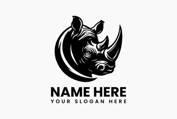 Obraz premium Geometric African rhino with tribal patterns, cultural logo template for strength-themed brands and apparel