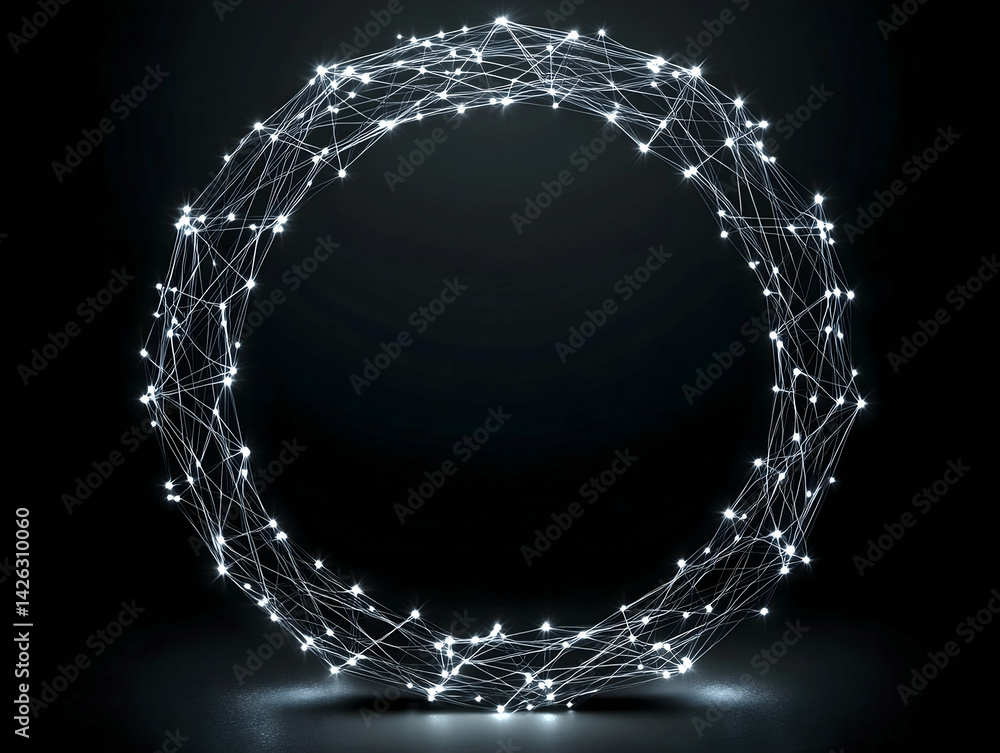 Aufkleber glowing network forms a circular shape against a dark background shining brightly