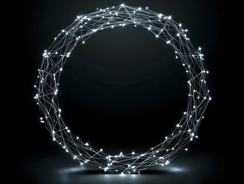 Glowing network forms a circular shape against a dark background shining brightly