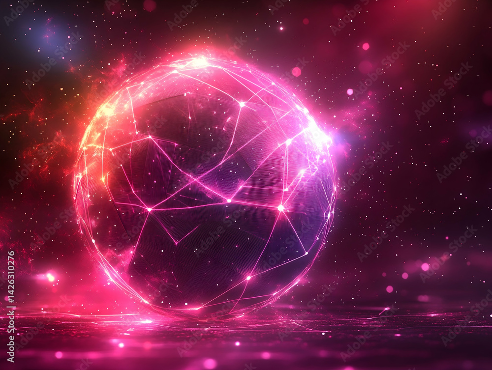 Aufkleber glowing sphere with interconnected lines and points set against a backdrop of stars and cosmic dust