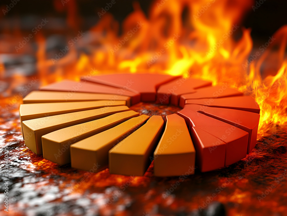 Aufkleber gradient-colored ring on a dark fiery surface with flames in the background creating a sense of heat