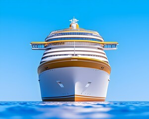 Luxurious cruise ship at sea, front view, bright sunny day