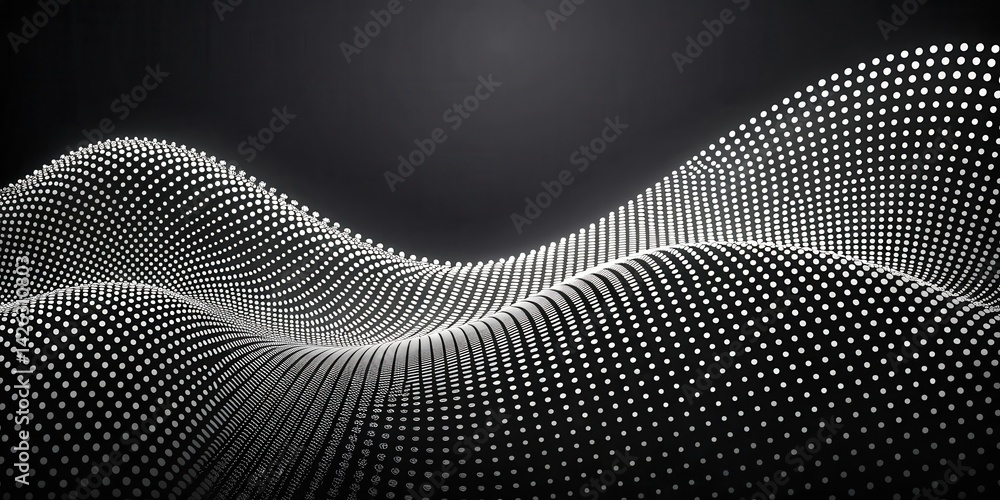 Poster Abstract grayscale undulating wave pattern of small circles