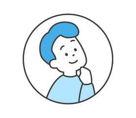 顎に手を当て考える笑顔の男性のイラスト　ベクター
