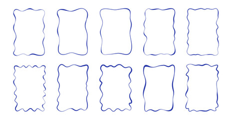 Set of isolated various curly whimsical frames in hand drawn sketch doodle style. Flat vector illustration. Ideal for card, poster, cover, advertising.